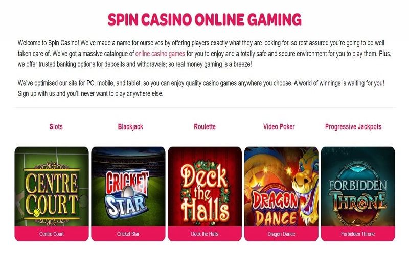Featured Games at Spin Casino Canada
